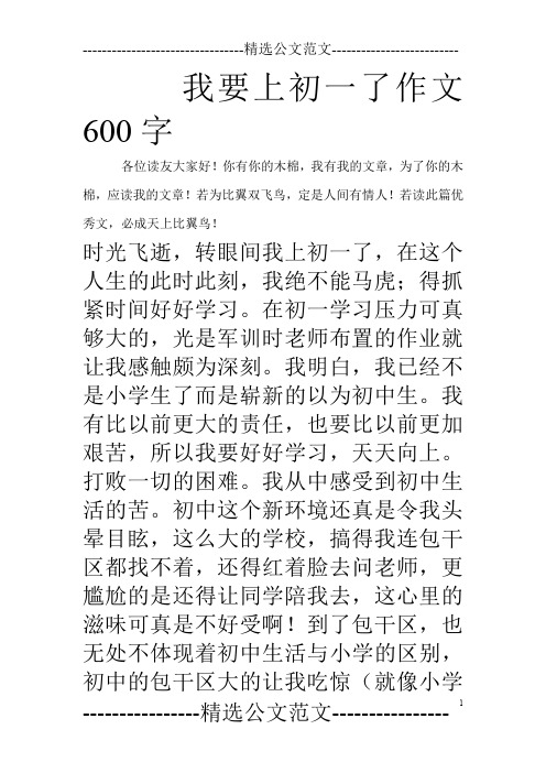 记	事作文600字初中